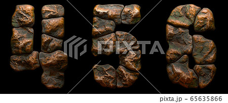 Set of rocky numbers 4, 5, 6. Font of stone on black background. 3d Set of rocky numbers 4, 5, 6. Font of stone on black background. 3d 65635866