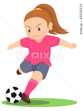 サッカー シュート 女子のイラスト素材