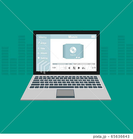 Laptop with ui Music modern app user interface 65636643