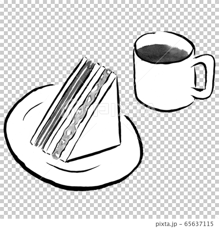朝食 コーヒーとサンドウィッチのイラスト 墨の手描きイラスト のイラスト素材 65637115 Pixta
