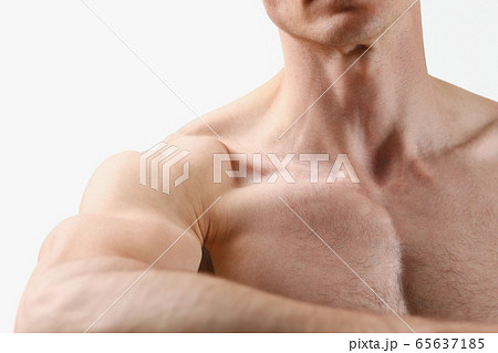 Fitness man background shoulder biceps pectoral muscles 65637185