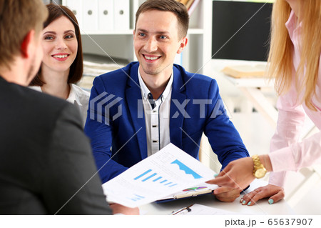 Group of people sit in office deliberate on problem Group of people sit in office deliberate on problem 65637907