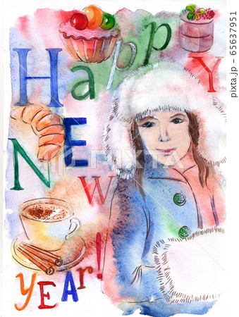 Happy New Year, watercolor illustration Happy New Year, watercolor illustration 65637951