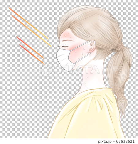 側面圖的年輕女子與面具中暑 側面圖的年輕女子與面具中暑 65638621