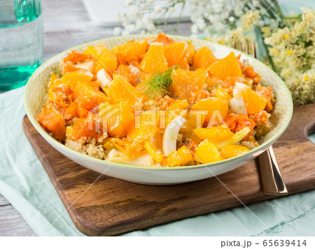 Quinoa bowl with pumpkin, fennel, orange 65639414