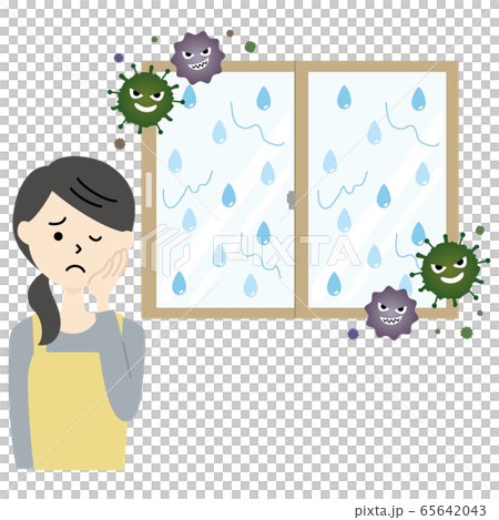 A woman suffering from condensation on windows and mold, the rainy season 65642043