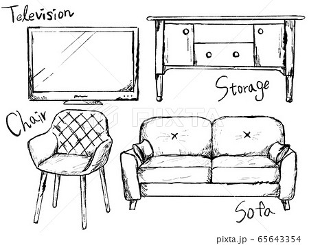 インテリアや家具の白黒手描きイラストイメージのイラスト素材