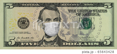 COVID-19 coronavirus in USA. Five American dollars 65643428
