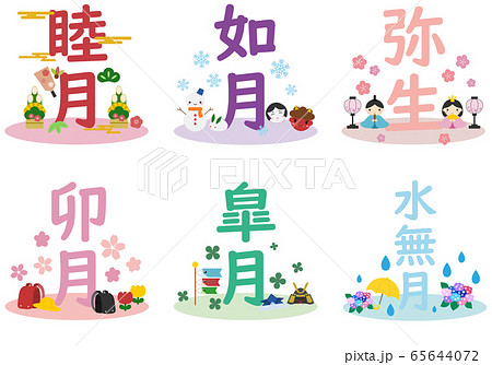 上半期の和名月の文字のセットのイラスト素材