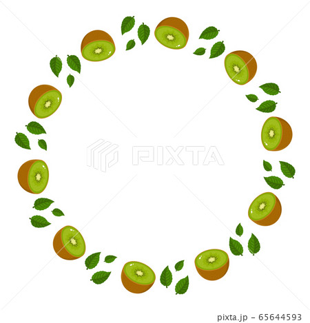 Wreath from green kiwi fruits with space for text. 65644593