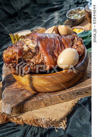 Stewed pork leg with boiling sweet gravy sauce and 65644644