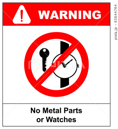 No metallic articles or watches, No access for people with metallic implants signs No metallic articles or watches, No access for people with metallic implants signs 65644764