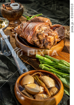 Stewed pork leg with boiling sweet gravy sauce and 65644910