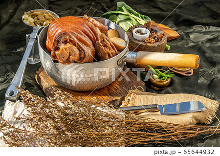 Stewed pork leg with boiling sweet gravy sauce and 65644932