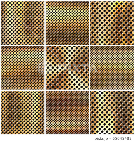 Realistic perforated brushed metal textures set. Polished stainless steel background. Vector Realistic perforated brushed metal textures set. Polished stainless steel background. Vector 65645485