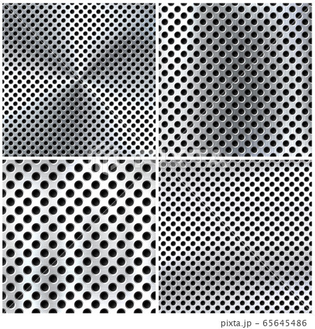 Realistic perforated brushed metal textures set. Polished stainless steel background. Vector Realistic perforated brushed metal textures set. Polished stainless steel background. Vector 65645486