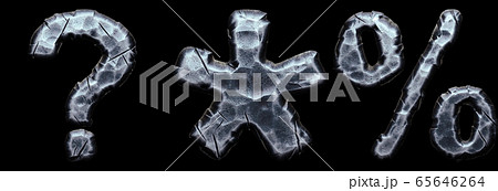 Set of symbols question mark, asterisk and percent made of forged metal isolated on black background. 3d 65646264