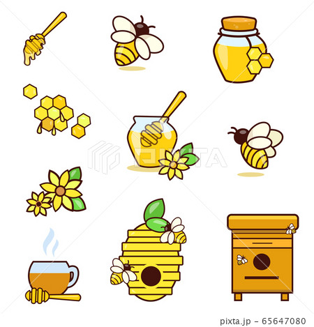 Honey and beekeeping isolated icons set with bees, beekeeper. Honey and beekeeping isolated icons set with bees, beekeeper. 65647080