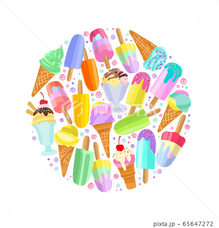 Yummy colorful ice cream hand drawn pattern round shape. 65647272