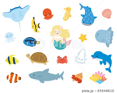 Kawaii Sea Creature Set Stock Illustration