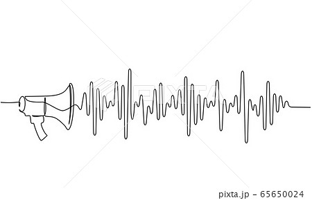 Megaphone, loudspeaker with sound wave. one line drawing 65650024