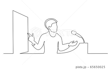 Young scientist presenter speaking with microphone near dashboard 65650025