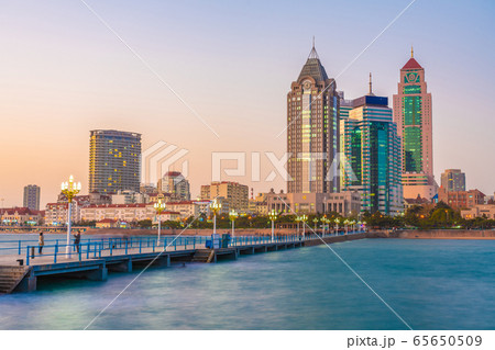 View of the Zhanqiao Pier and high rise city 65650509
