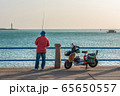 Fisherman fishing along the waterfront 65650557