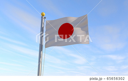 日本の国旗。背景に青空。風に揺れる。3Dイラスト 65656302