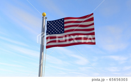 アメリカの国旗 背景に青空 風に揺れる 3dイラストのイラスト素材