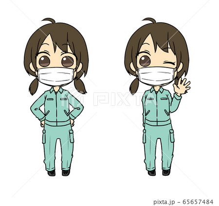 マスクをした作業服の女性 マスクをした作業服の女性 65657484