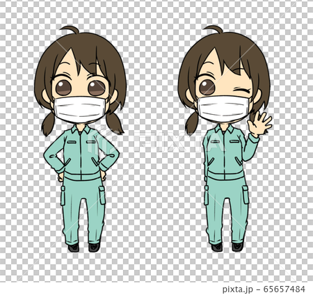マスクをした作業服の女性 マスクをした作業服の女性 65657484