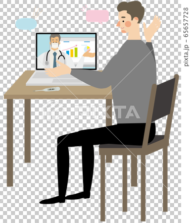オンライン　男性　診察　ベクター 65657728