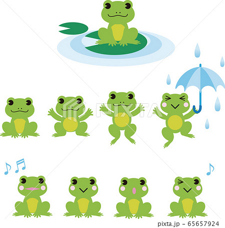 カエルの合唱 梅雨 キャラクター セット イラスト素材のイラスト素材