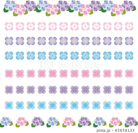あじさい 紫陽花 梅雨 夏 花 飾り 罫線 ライン イラスト素材セットのイラスト素材