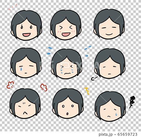 Various Facial Expression Icons Of Women With Stock Illustration