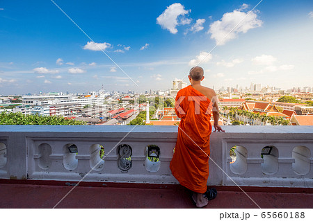 Unidentified buddhist monks in City view point at Unidentified buddhist monks in City view point at 65660188