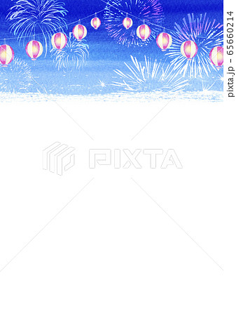 提灯 花火 夏 祭 水彩 イラスト 縦位置のイラスト素材