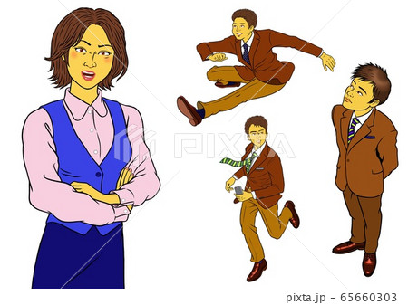 怒る女性社員と男性会社員4セット 怒る女性社員と男性会社員4セット 65660303