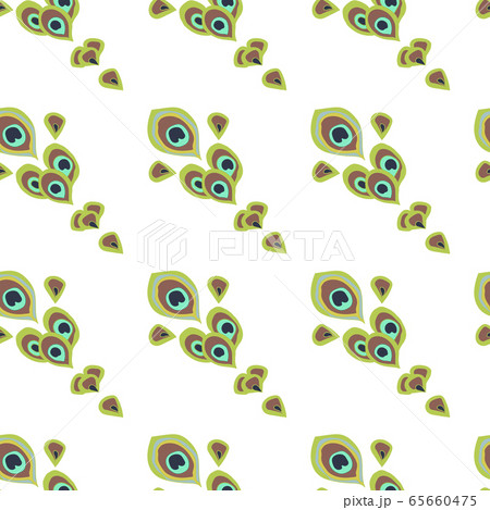 Simple cute Vector seamless pattern with green peacock feathers 65660475
