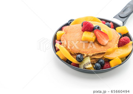 pancake with mix fruits (strawberry, blueberries, pancake with mix fruits (strawberry, blueberries, 65660494
