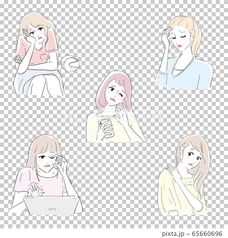 女性に多い体調不良 イラストセット 女性に多い体調不良 イラストセット 65660696