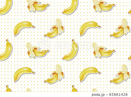 シームレスパターン 手描き風 ドット バナナ 白バックのイラスト素材