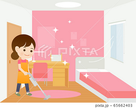 子供部屋を掃除するお母さんのイラスト素材