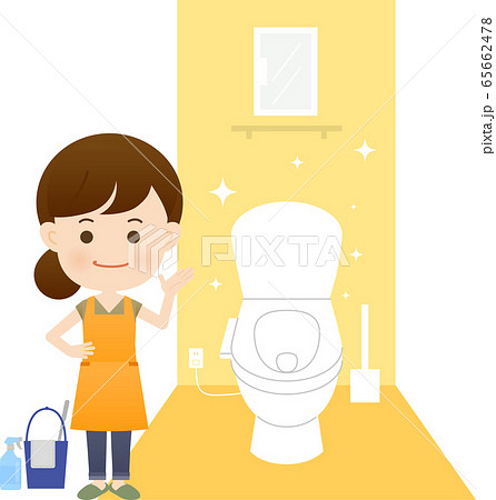 トイレ掃除をするお母さんのイラスト素材