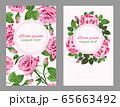 Pink roses and round frame cards set 65663492