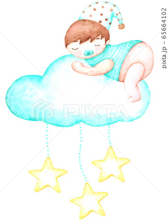 Sweet dreams baby with hand drawn watercolour for nursery and kids isolated on white background Sweet dreams baby with hand drawn watercolour for nursery and kids isolated on white background 65664102