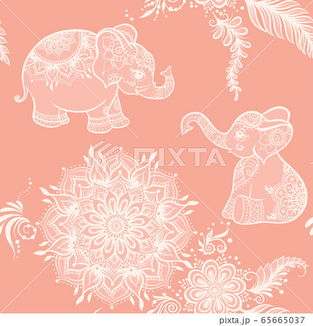 Elephant in eastern ethnic style, traditional indian henna ornament. 65665037