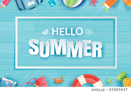 Hello Summer With Decoration Origami On Blueのイラスト素材