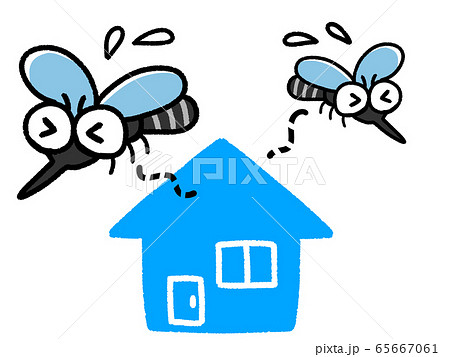 家から逃げる二匹の蚊 害虫 夏のイラスト素材